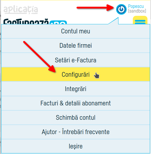 Cum setezi o serie de facturi să transmită e-Factura - pasul 1