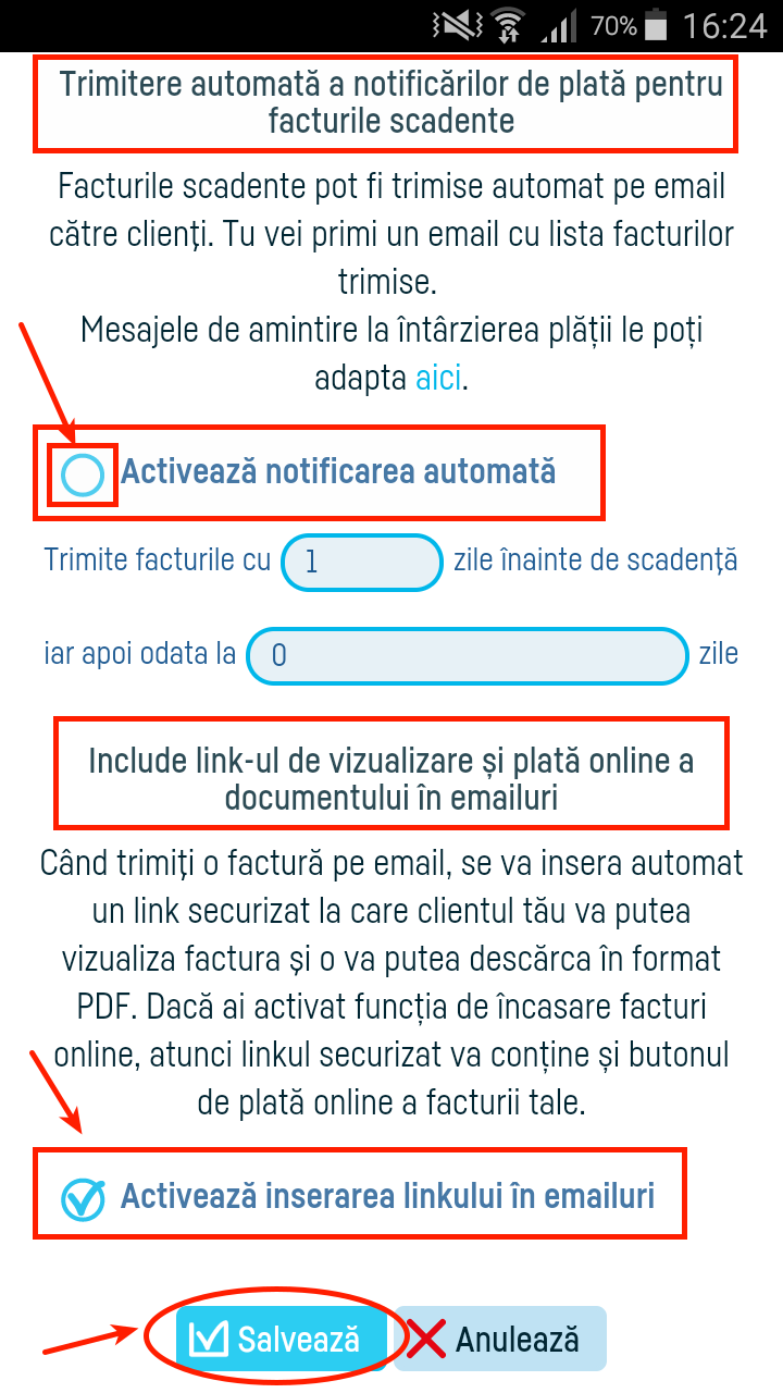 Cum se trimit facturile scadente prin e-mail? - pasul 3
