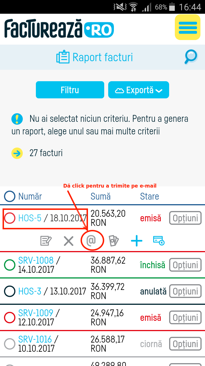 Cum trimit o factură pe e-mail? - pasul 2