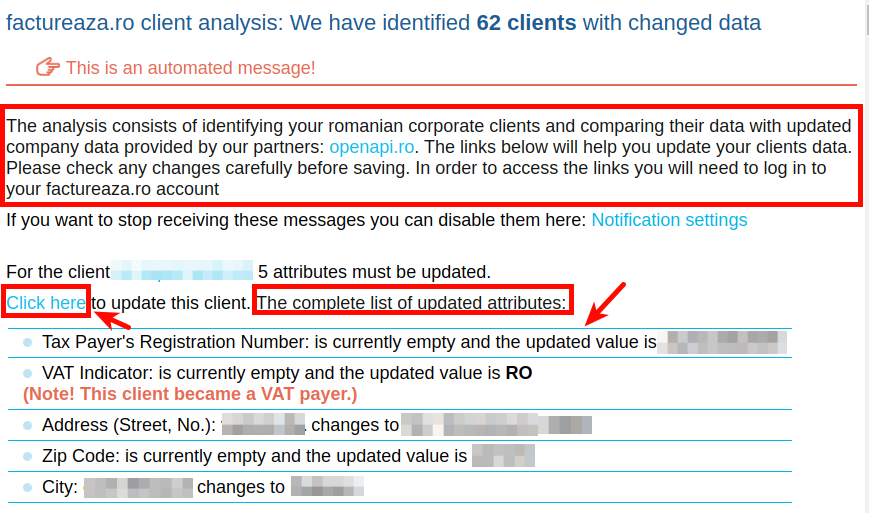 Notifications about changes in your client's data - pasul 4