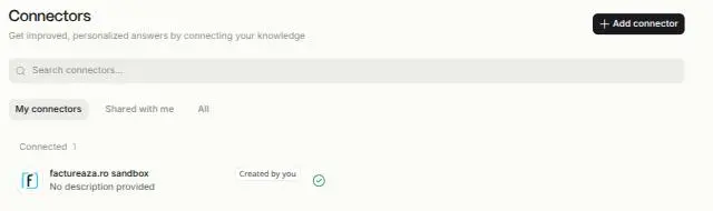 Conectorul factureaza.ro conectat în lista de conectori din Le Chat