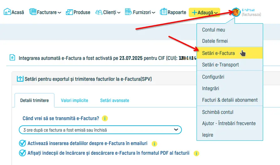 Cum activezi preluarea automată din SPV a e-Facturilor  - pasul 1